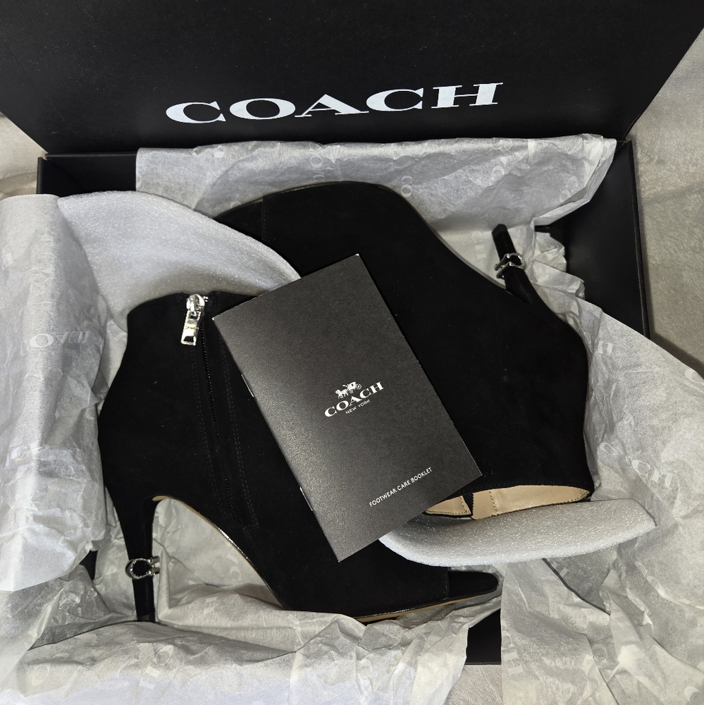 New Coach Remi G5167 Black Suede Open-Toe Bootie • Size 8 Authentic